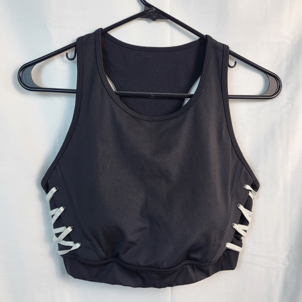 Sports Illustrated Womens Large Black Longline Sports Bra Lace Up Side Racerback